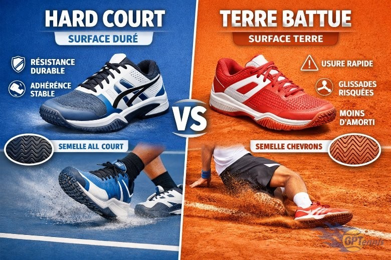 🎾 Pourquoi jouer avec des chaussures “hard court” sur surface dure (et pas avec des chaussures terre battue) ?