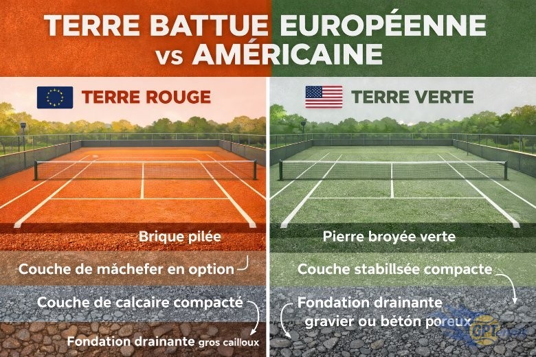 Terre battue européenne vs américaine : composition et construction